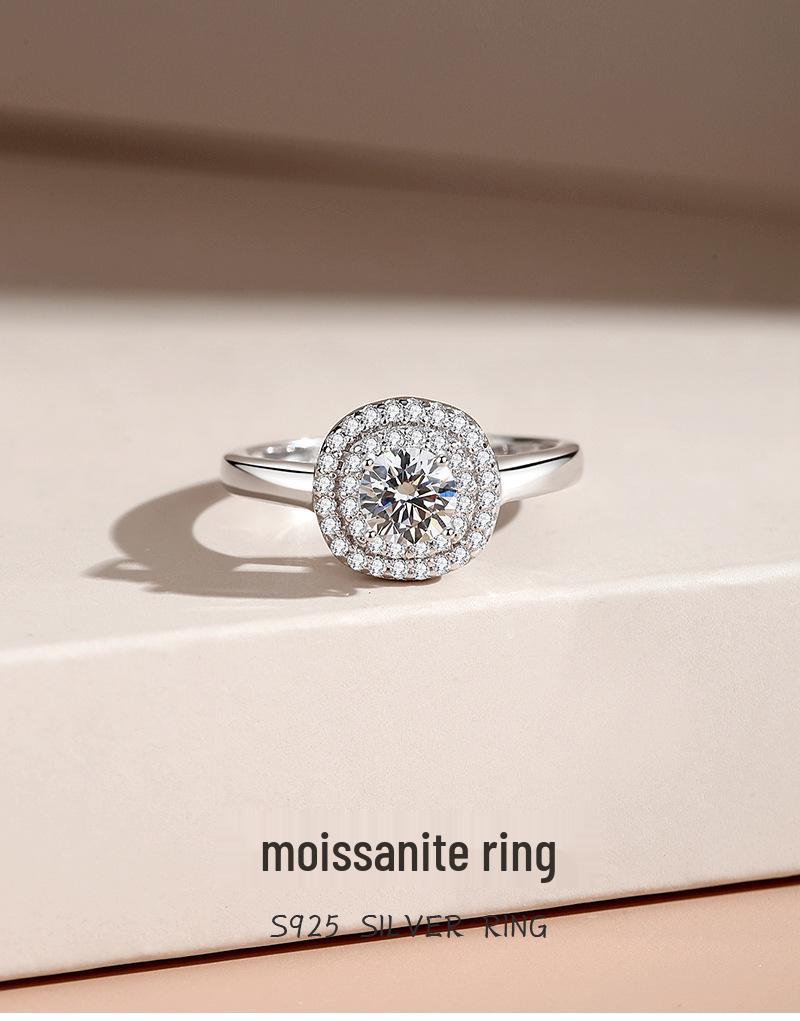 Round Pavé 0.5ct Moissanite Engagement Ring for Women in S925 Sterling Silver