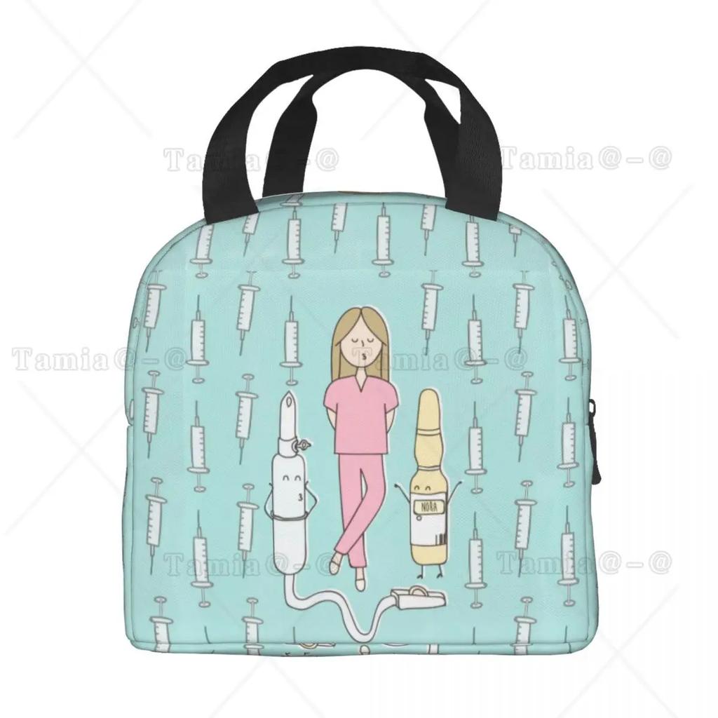 Cartoon Ladies Nurse Printed Lunch Bag for Women No Paro De Doblar Enfermera En Apuros Insulated Cooler Oxford Food Tote Bags