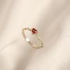 14k Gold-Plated S925 Sterling Silver Pinky Ring with Heart-Shaped Red Ruby, Japanese Style, Elegant and Fresh.