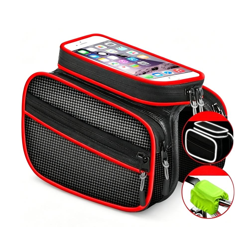 Touchscreen Bike Front Beam Bag with Reflective Stripe Waterproof Phone Storage Baga