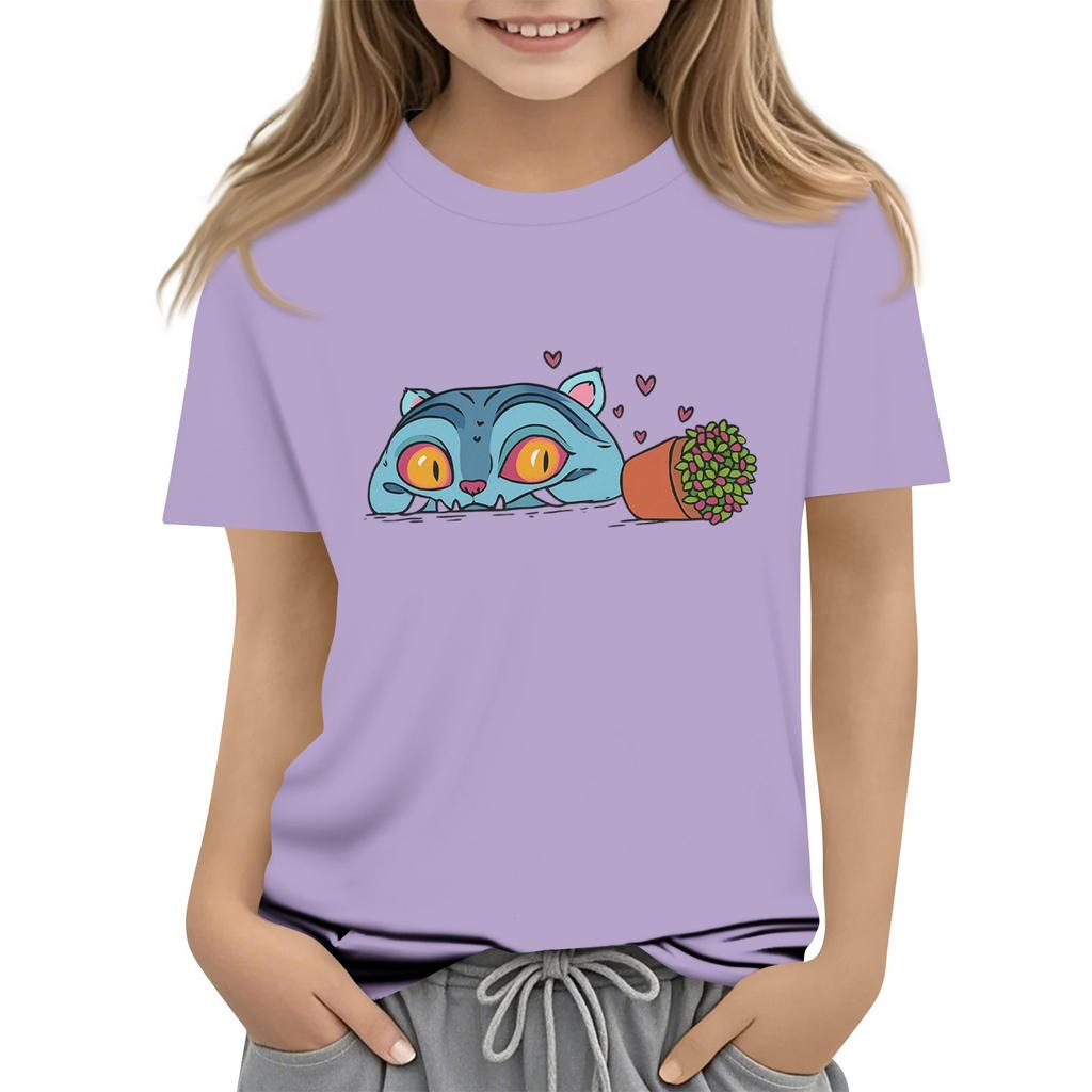Boys Girls Round Neck Casual Printed Short-sleeved T-shirt Top