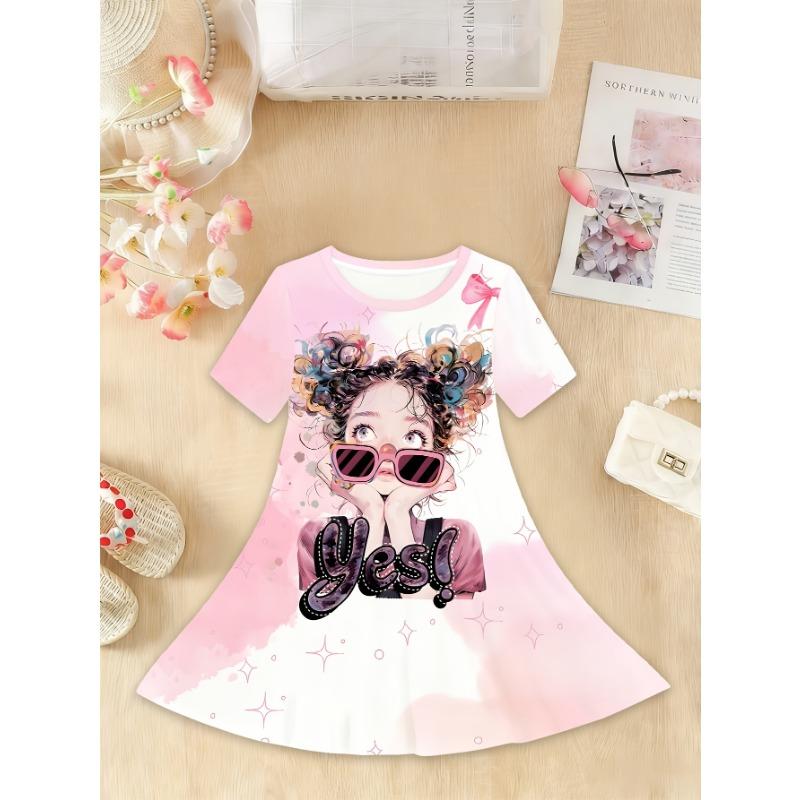 Girls' Princess Dress with Short Sleeves & Oversized - Lightweight Spring Summer Dress Suitable for Birthdays,