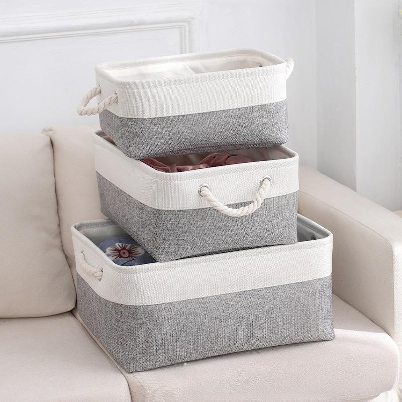 Japanese Style Storage Basket Set Linen Patchwork Home Organizer for Clutter