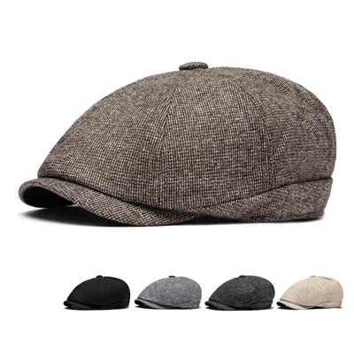 Boina cálida de terciopelo para otoño e invierno, gorra octogonal para hombres de mediana edad, gorra delantera, gorra de vendedor de periódicos británico