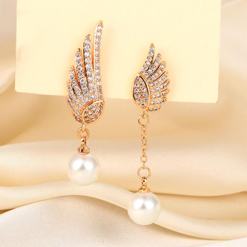 

Asymmetrical angel wings pearl stud earrings long earrings simple earrings
