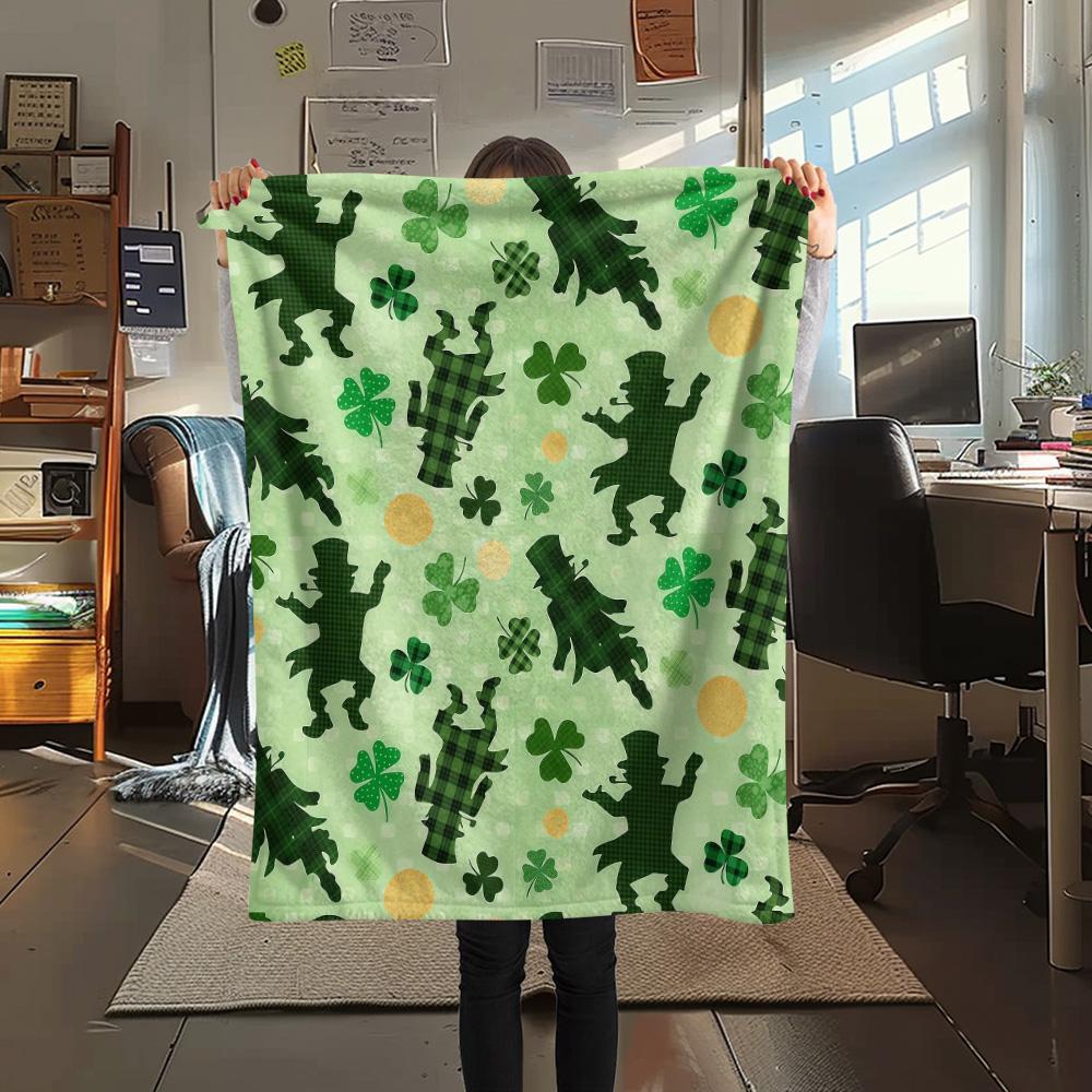 1PC Clover Print FlAannel Blanket, High quality Comfortable for All Seasons, Home Decor, Warmth and Comfort