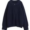 Unisex Navy Blue Jacket-Style Knit Cardigan - Japanese Niche, Autumn/Winter, Loose Fit, Round Neck Sweater Coat