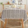 Nordic Style Cotton Linen Tablecloth With Fringe Tassels Woven Stripe Rectangular Dining Table Cover Christmas Home