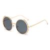 Flower Border Pearl Glasses Personality Hip Hop Funny Sunglasses Round Frame Metal Sunglasses