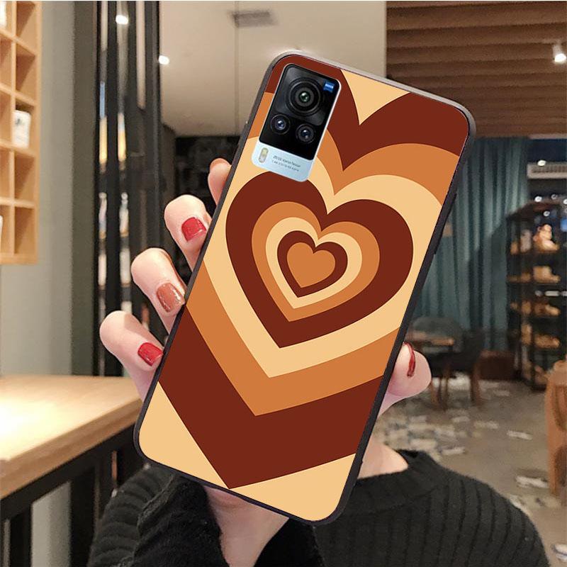 

Коричневый чехол для телефона с сердечками для VIVO V21E V21 V23 V23E V2109 Y53S Y33S Y55 Y76 Y31 Y21 Y72 Y01 Y21S Y11S VIVO Y11S