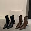 Retro high heels skinny boots women's autumn and winter new square head Martin boots thick heel elastic short boots brown Maillard women