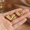 Stainless Steel Metal Peach Heart Pendant Earrings for Women Vintage Punk Gold Color Glossy Thick Heart Earrings Party Jewelry