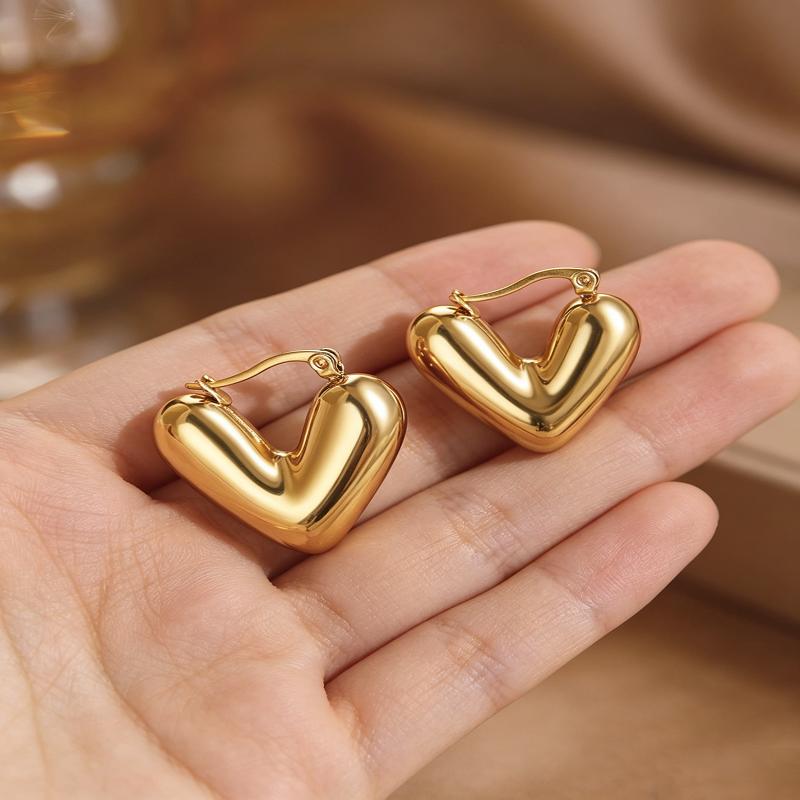 Stainless Steel Metal Peach Heart Pendant Earrings for Women Vintage Punk Gold Color Glossy Thick Heart Earrings Party Jewelry