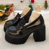Fashion Pu Leather Women's Platform Loafers 2024 Gothic Black Chunky High Heels Pumps Woman Preppy Style Jk Uniform Shoes Mujer