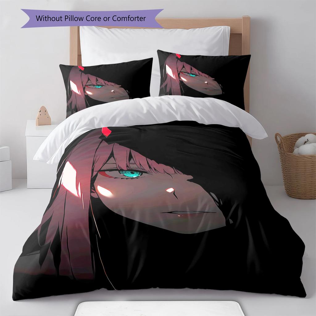 DARLING in the FRANXX Zero Two Pattern Bedding,Quilt Set Quilt Cover Pillowcase Home Birthday Gift (1 * duvet cover + 2 * pillowcase, without core)