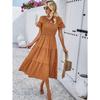 Women's Spring and Summer Temperament Solid Color Short-sleeved Hollowed Out Dresses