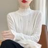 Long Sleeve Turtleneck Knitwear for Women Gentle Lace Ruffled Inner Sweater Base Layer Top