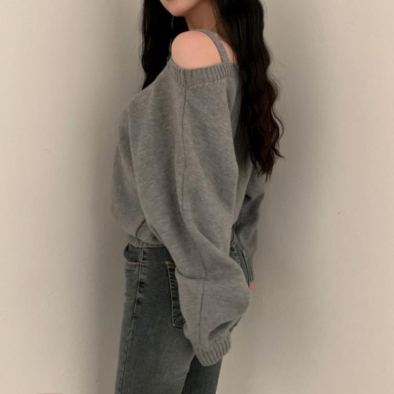 Winter Solid Vintage Knitted Pullovers Women Sexy Off Shoulder Sweaters Fashion Tops Female Korean Fashion Casual Chic Clothes