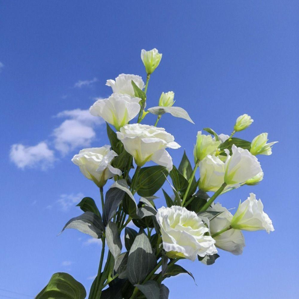 Large Size Artificial Lisianthus Flowers Silk Material Artificial Flowers Artificial Eustoma Grandiflorum Roses with Leaves