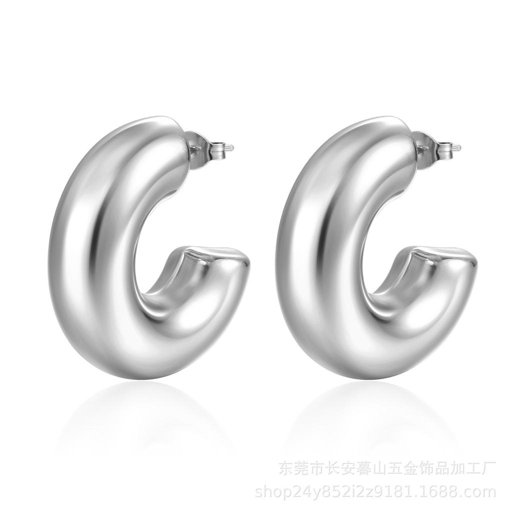 Retro Stainless Steel Hollow Earrings Women's Premium Light Luxury 18K Titanium Steel Earrings