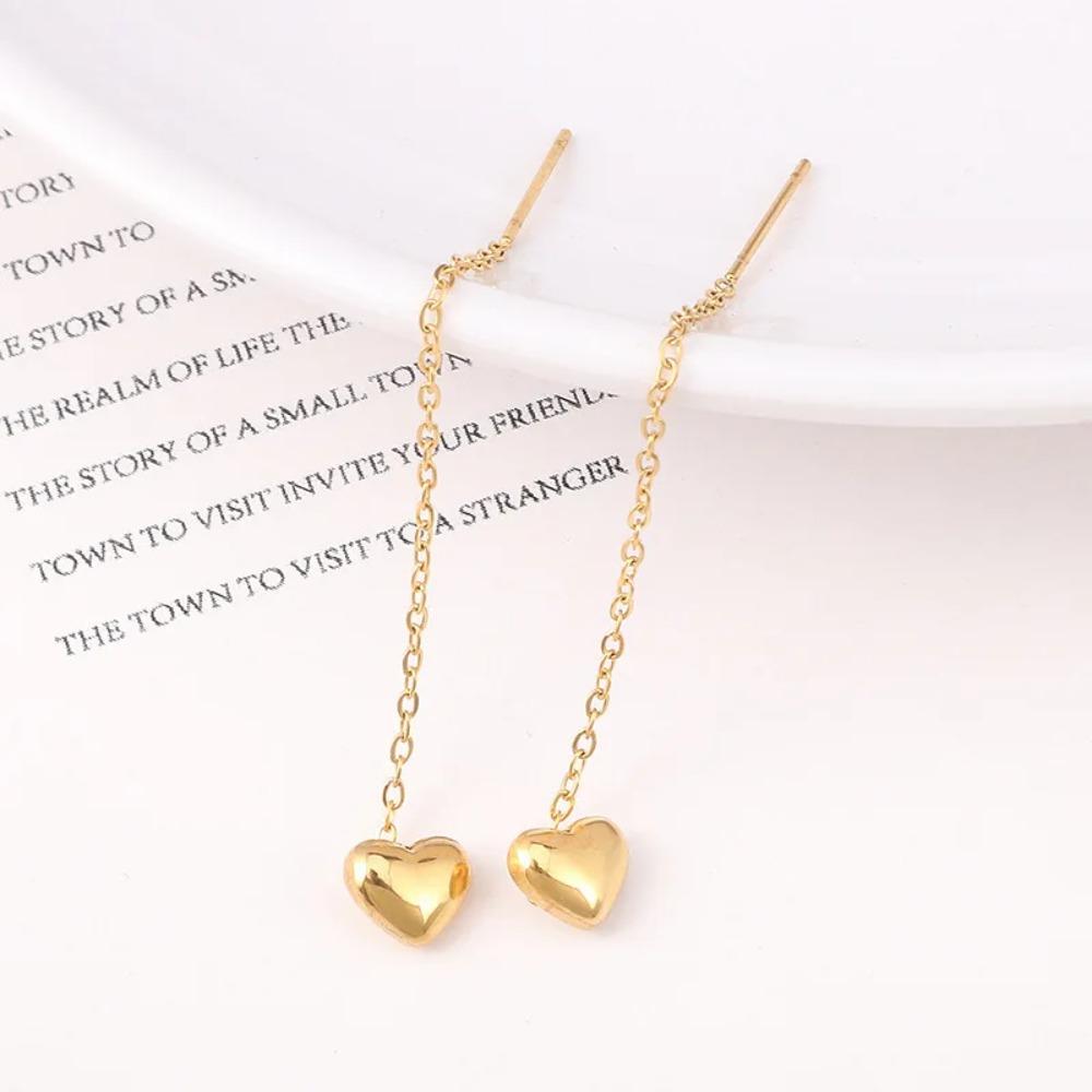 Heart Butterfly Stainless Steel Gold Plated Not Fade Long Drop Earrings Ear Wire Ladies Women Valentine's Day Gift Jewelry