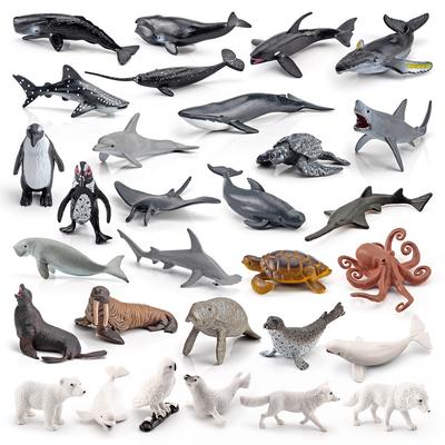 Simulation 30-Piece Marine Animal Set Model Whale Penguin Sea Turtle Octopus Polar Bear White Wolf Ornament