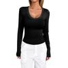 Women's Fashion Long Sleeve Solid Color Basic Pullover U Neck Top