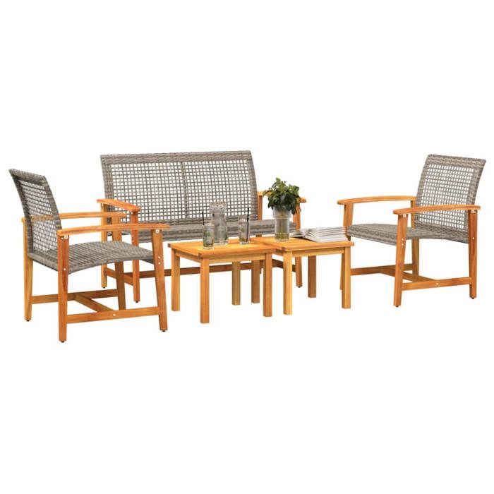 VidaXL Salon de Jardin 5 pcs, Chaises avec Dossier, Ensemble de Meubles Terrasse Patio Extérieur, Gris Résine Tressée et 367605
