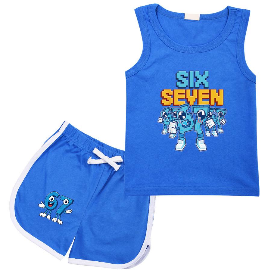 

9193 Детский костюм-майка с шортами с принтом Brainrot 67 170cm синий