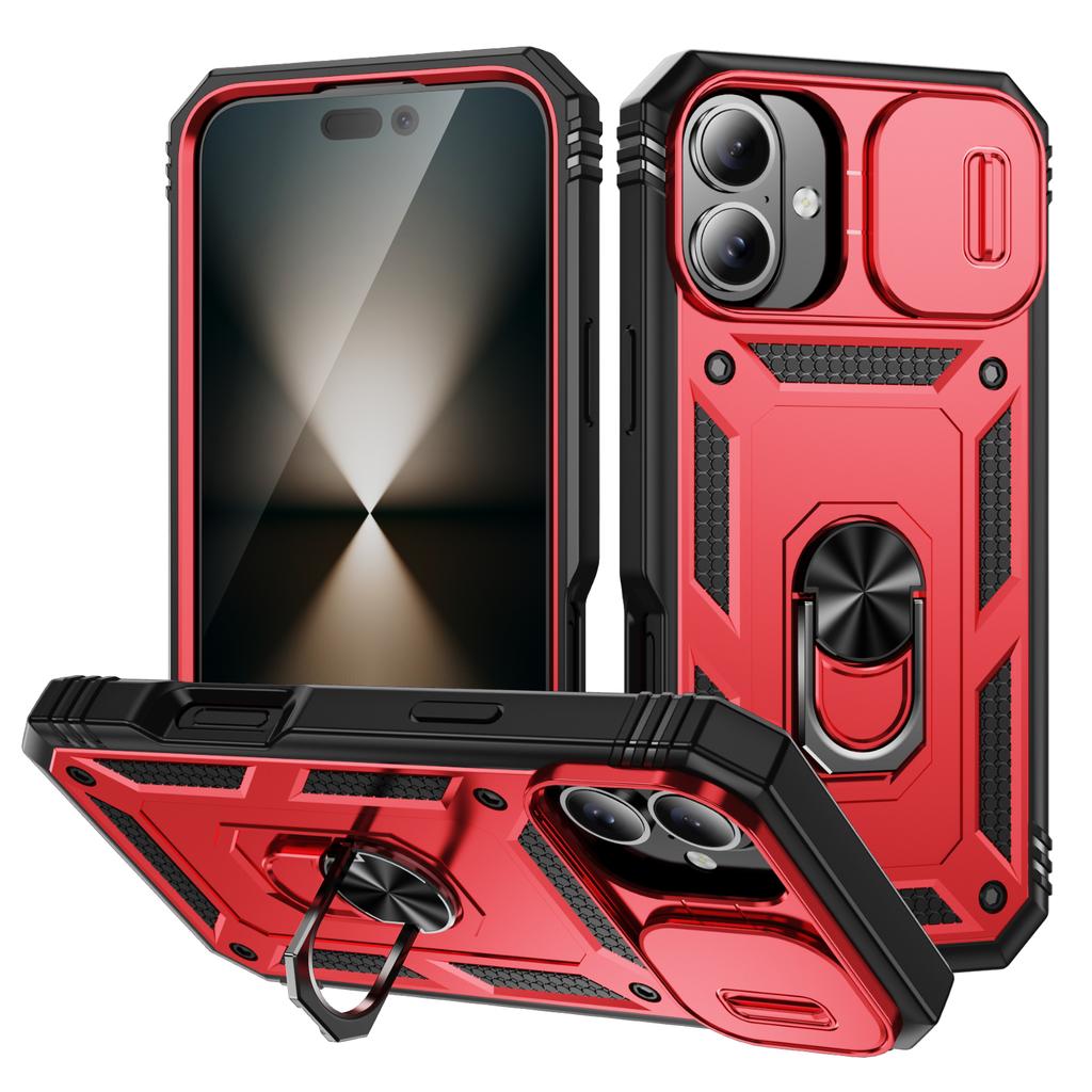 360 Degree Rotating Magnetic Ring Holder Phone Case for iPhone 16 15 14 Plus 12 13 Mini with Camera Slide Cover Protection