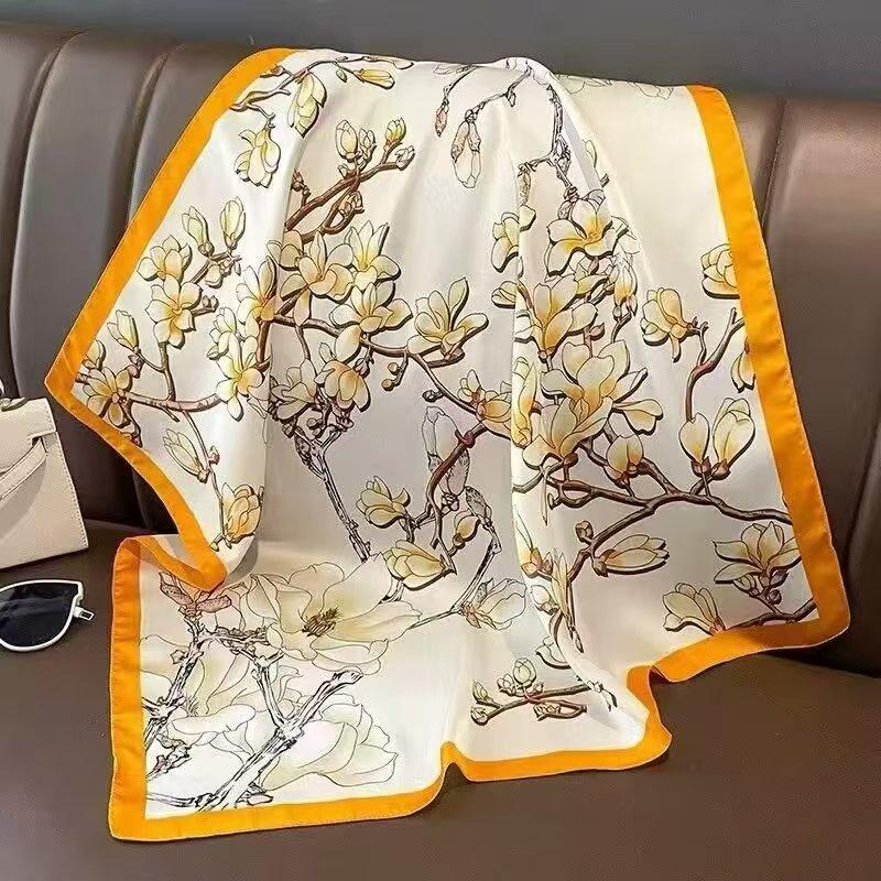 Neuer 70 * 70 cm quadratischer Schal im koreanischen Stil, Seidenschal, Ganzjahres-Sonnenschutzschal, Tasche binden, Stirnband, vielseitig