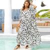 Leopard Print Quick-Dry Cover-Up Kaftan Robe With Belt Beach Vacation Swimwear Outer Layer Plus Size