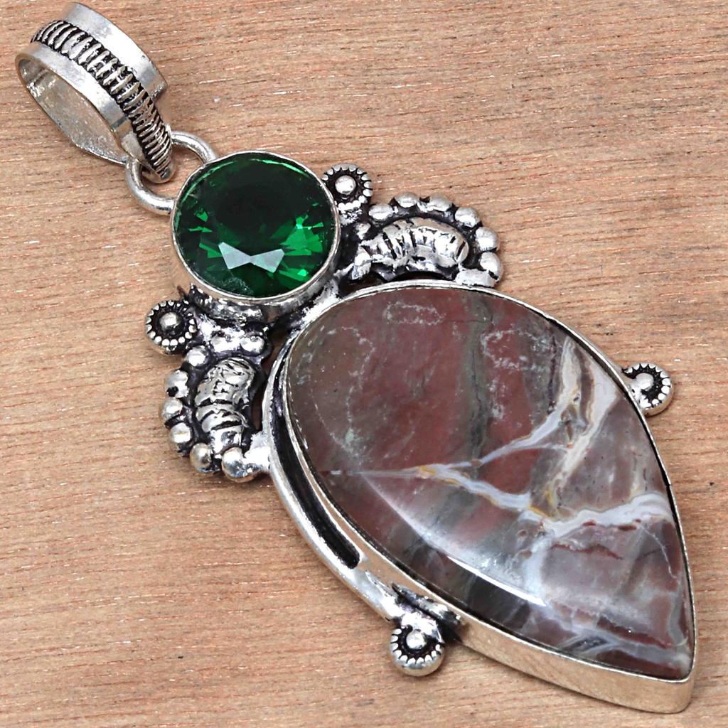 Pendant Designer Jasper Gemstone Handicraft Valentine'Day Silver Jewelry 2.5"