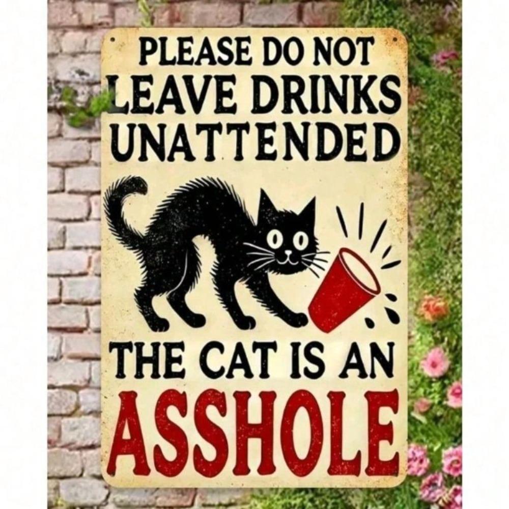 Vintage Cat Metal Poster Wall Art Bar Sign No Drinks