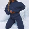 Womens Solid Color Hooded Long Sleeve Sweatshirt Set Casual Street Style Outfit