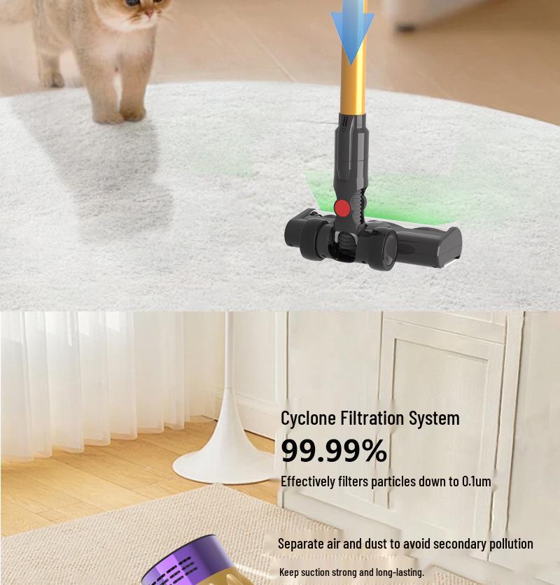 Cross-border 650W Brushless 40KPa Wet & Dry Anti-Tangle Handheld Vacuum with Green Light Dust Display