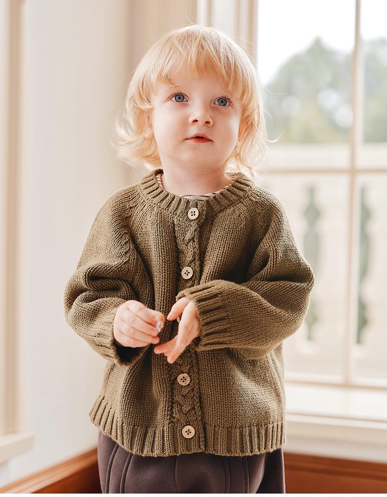 Xika Ti Boys' Wool Knit Cardigan - Stylish Children's Sweater for Autumn/Winter 2025