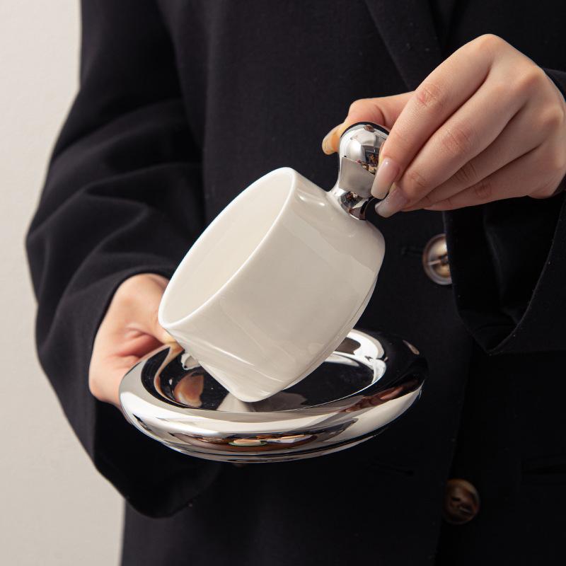 European Ceramic Coffee Cup And Saucer Set Creative Contrasting Color Cute Teacup Household Afternoon Teacup Breakfast Cup Water Cup