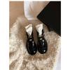 Sheepskin~ Camellia Mary Jane shoes women's round head thick heel leather thick-soled gold buckle with skirt small leather shoes