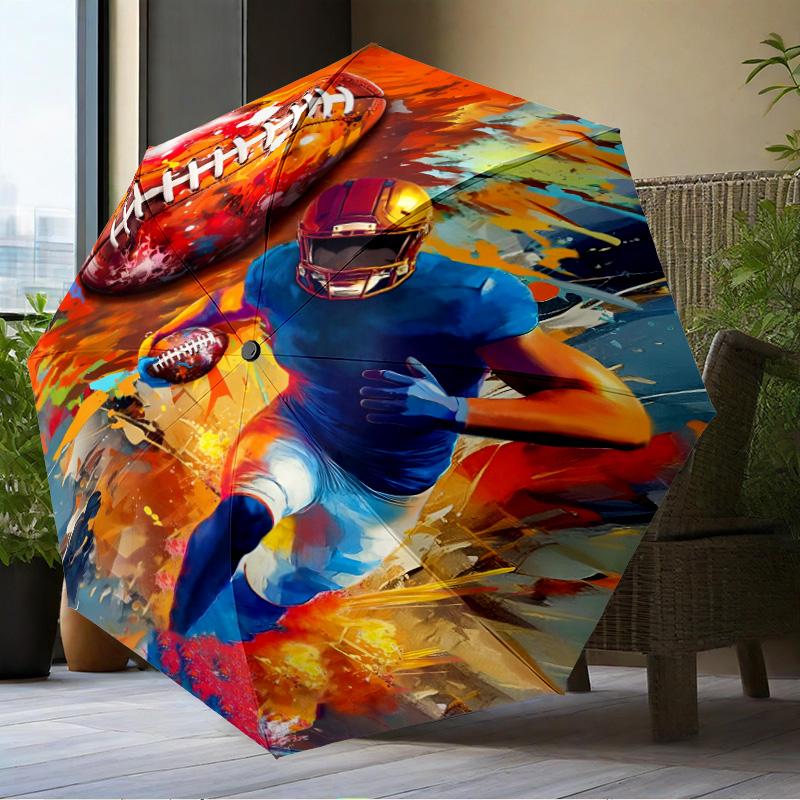 Football Player In Flames Umbrella Folding umbrella, automatic umbrella 8-Frame for Travel, camping Use Gift for Halloween Christmas