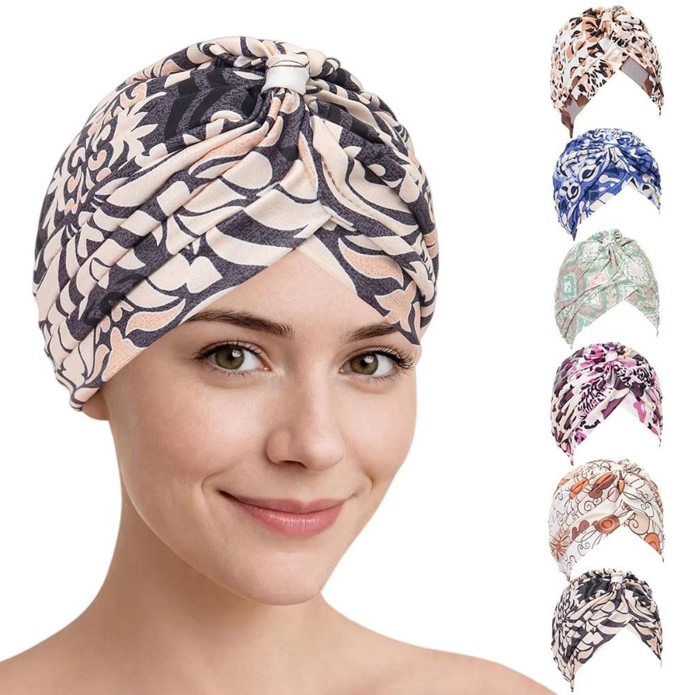 Pleated Hijab Caps Knotted Style Floral Head Wrap New Head Wrap Cap Women Headwear