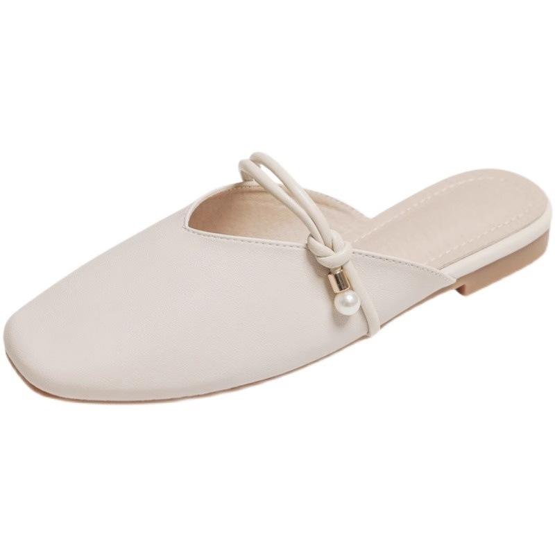 

Версия из овчины~ Летние новые шлепанцы без задника, ленивые, супер огонь, с закрытым носком, женские, на плоской подошве, носить половинку, одинарный полуботинок 40