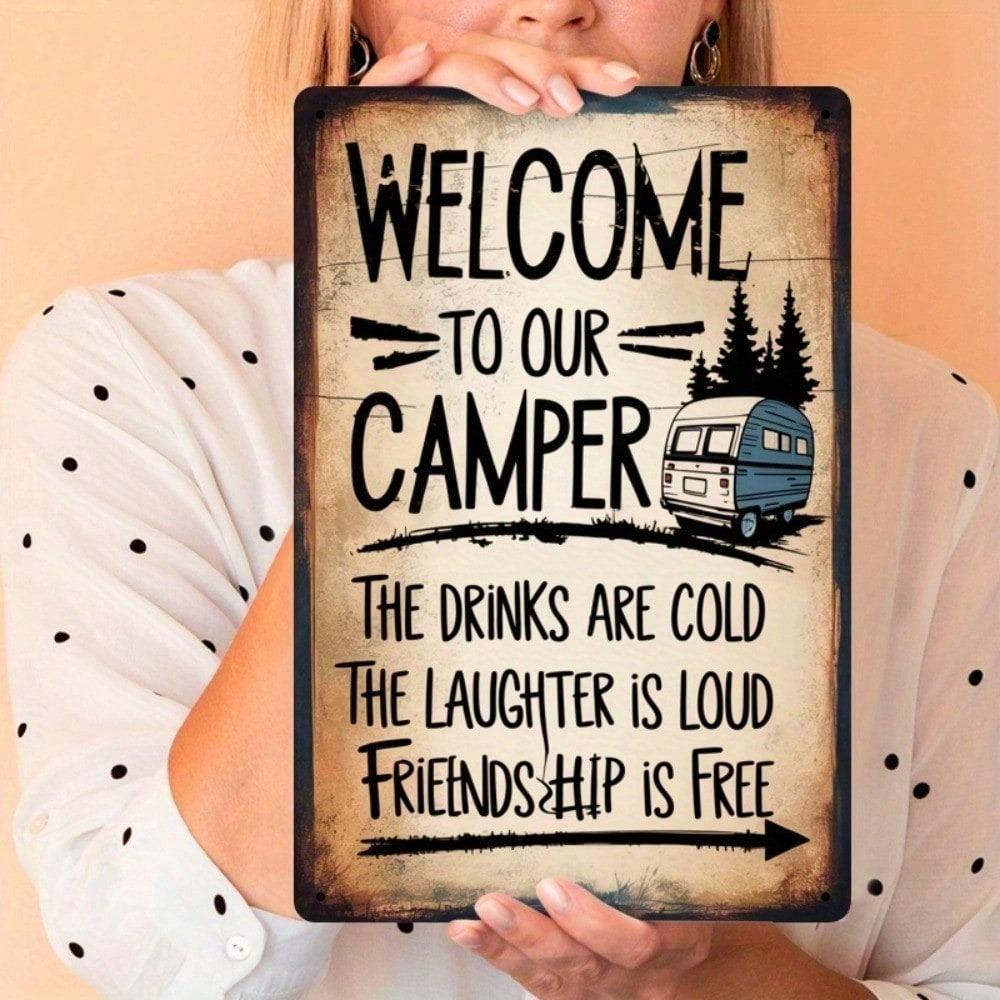 Vintage Camping Van Metal Sign Welcome To Our Camper Rustic Wall Decor Outdoor RV Summer 8x12 Inch