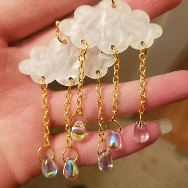 Boucles d'oreilles nuages ​​de pluie en acrylique pour femmes, bijoux de mariage, pompon, goutte d'eau, cadeaux de fiançailles
