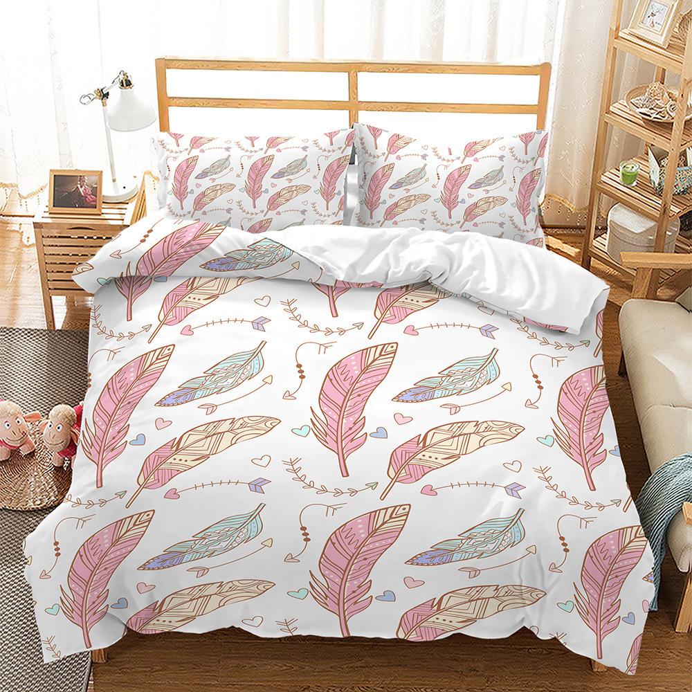 Bedding, Feather Chart Digital Printing Three-Piece Set, Quilt Cover Sheet Kit