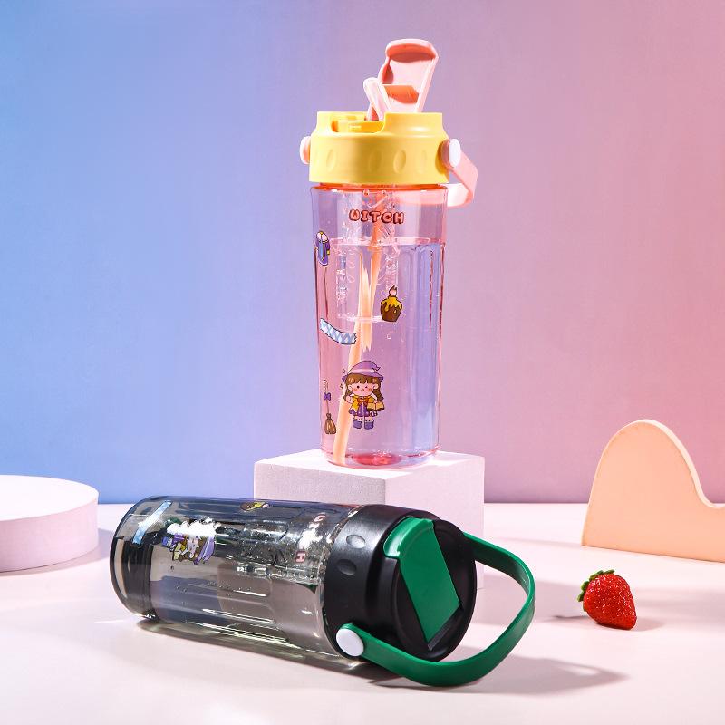Water bottle cartoon DIY portable portable plastic cup with filter large capacity portable straw cup fitness portable sports water cup