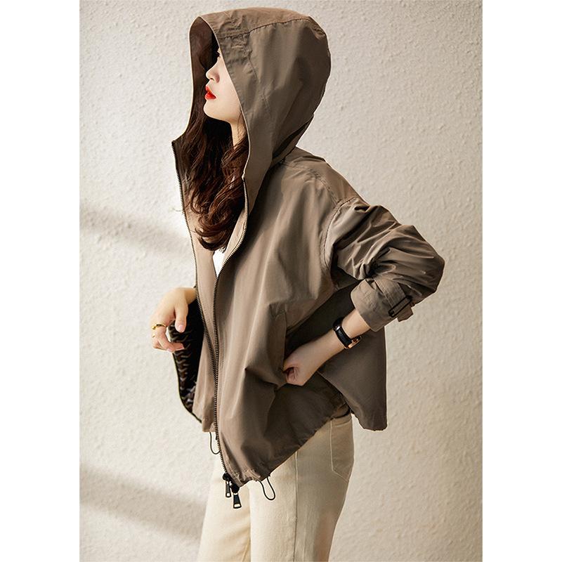 Hooded zipper trench coat women's clothing spring and autumn new loose temperament short age-reducing design jacket tide