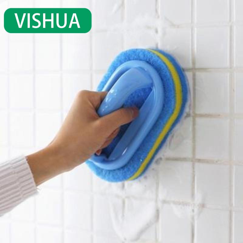 A Hard Sponge with A Handle for Cleaning Tiles and Ceramic Hobs