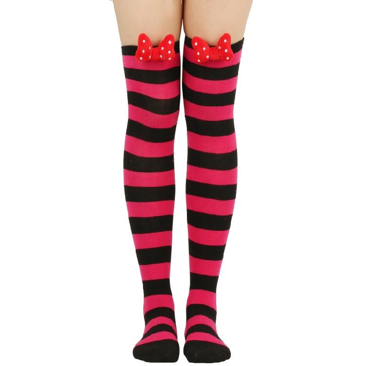 Holiday Lovely 3D Bowknot Striped Over Knee Thigh High Socks for Woman Clothing