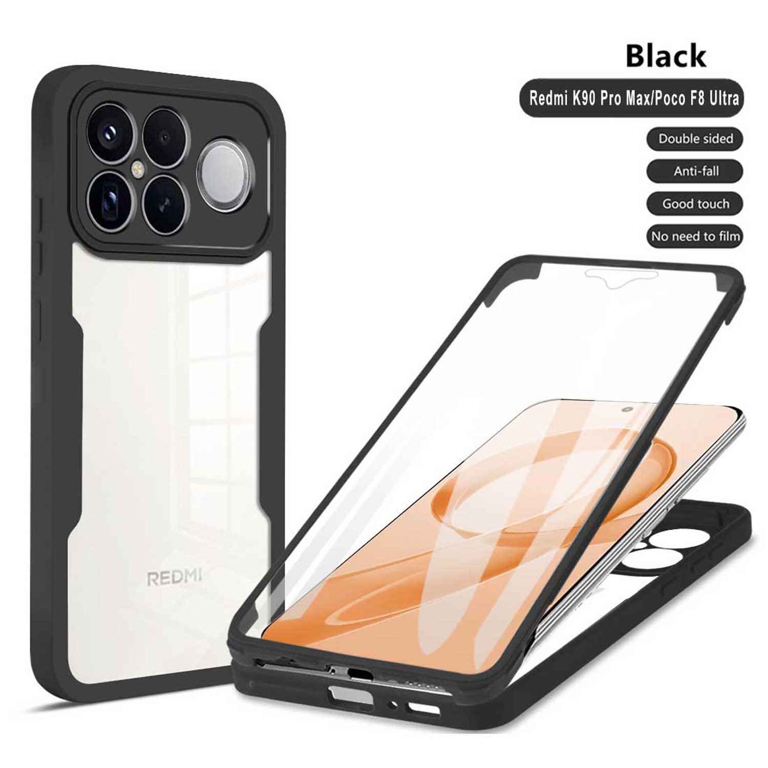 

Для Mi Poco F8 F7 Ultra Ударопрочный и противоударный чехол-бампер 360° для Mi Poco X7 X6 F7 F6 M7 Pro M7 4G Poco M7 чёрный